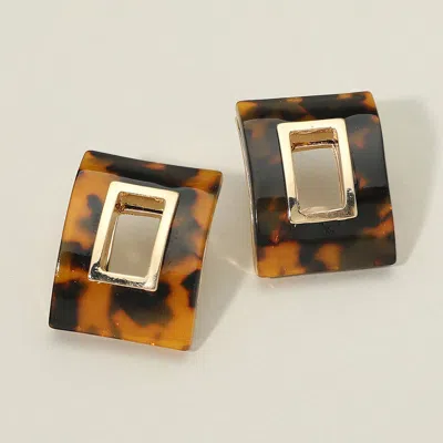 Fashnzfab Bold Geometric Resin Open Rectangle Window Earrings In Brown