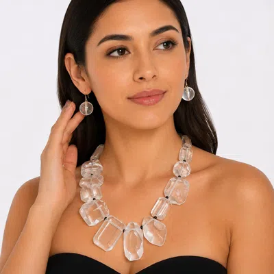 Fashnzfab Bold Geometric Resin Pebble Link Statement Necklace In Metallic