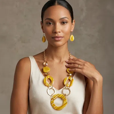 Fashnzfab Bold Geometric Resin Ring Charm Link Statement Necklace In Multi
