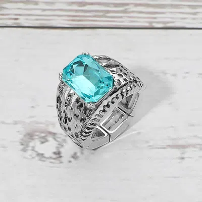 Fashnzfab Bold Geometric Stone Accent Stretch Ring In Metallic