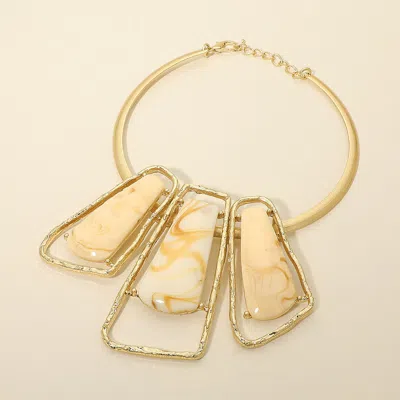 Fashnzfab Bold Geometric Triple Stone Accent Choker Necklace In Gold