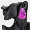 Fashnzfab Bold Glam Rhinestone Embellished Teardrop Earrings - Gold, Light, Pink In Purple