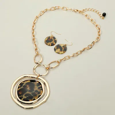 Fashnzfab Bold Glitter Leopard Resin Abstract Plate Pendant Statement Necklace In Gold