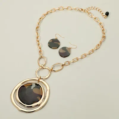 Fashnzfab Bold Glitter Resin Abstract Plate Pendant Statement Necklace In Gold