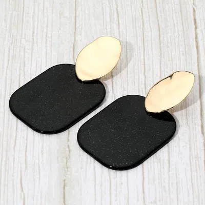 Fashnzfab Bold Glitter Resin Geometric Plate Drop Statement Earrings In Black