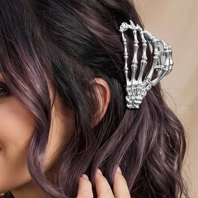 Fashnzfab Bold Halloween Skeleton Hand Hair Claw Clip In Silver