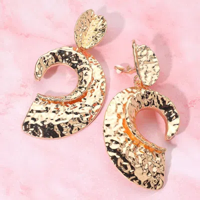 Fashnzfab Bold Hammered Abstract Metal Drop Statement Clip On Earrings In Silver