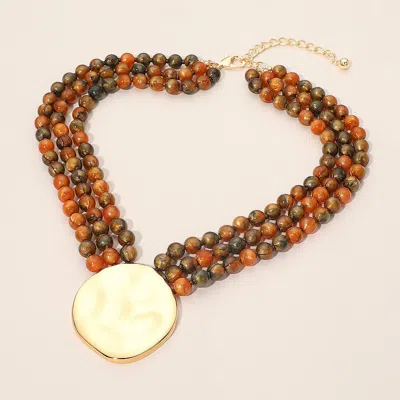Fashnzfab Bold Hammered Disc Accent Layered Beaded Necklace In Multi
