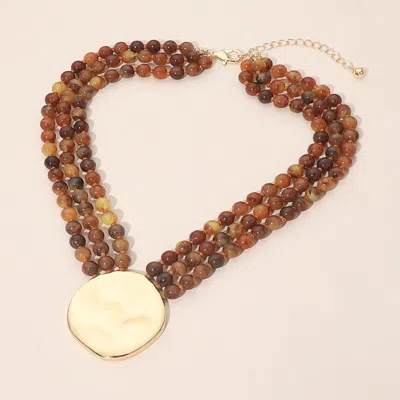 Fashnzfab Bold Hammered Disc Accent Layered Beaded Necklace In Silver