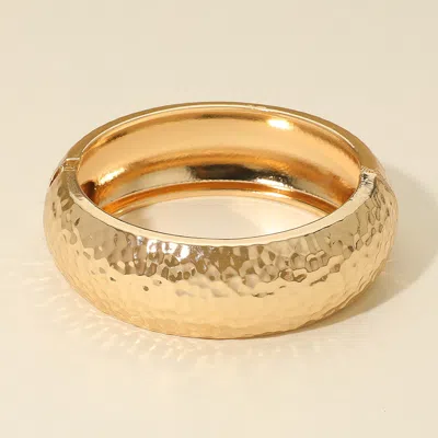 Fashnzfab Bold Hammered Metal Hinged Bangle Bracelet In Gold