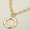 Fashnzfab Bold Hammered Metal Open Circle Pendant Chunky Chain Necklace - Gold In Gold