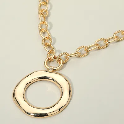 Fashnzfab Bold Hammered Metal Open Circle Pendant Chunky Chain Necklace - Gold