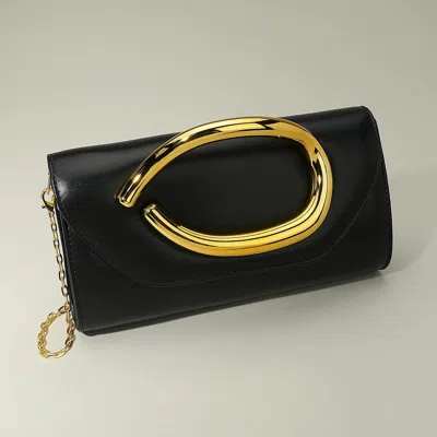 Fashnzfab Bold Hardware Accent Faux Leather Evening Clutch Bag Crossbody Bag In Black