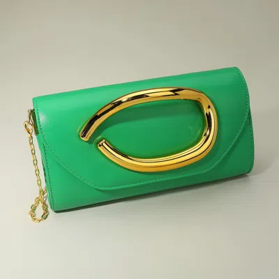 Fashnzfab Bold Hardware Accent Faux Leather Evening Clutch Bag Crossbody Bag In Green