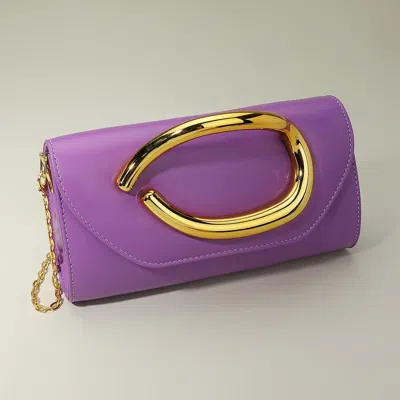 Fashnzfab Bold Hardware Accent Faux Leather Evening Clutch Bag / Crossbody Bag In Purple