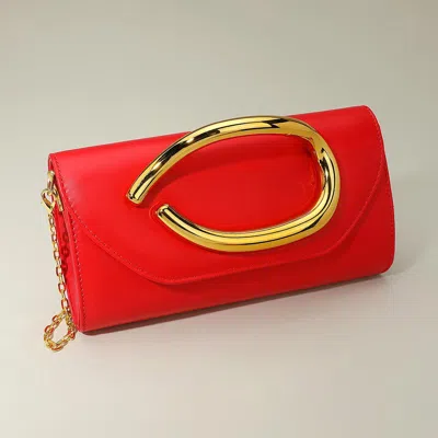 Fashnzfab Bold Hardware Accent Faux Leather Evening Clutch Bag / Crossbody Bag In Red