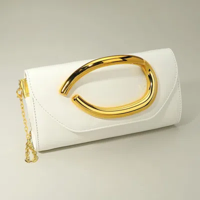 Fashnzfab Bold Hardware Accent Faux Leather Evening Clutch Bag / Crossbody Bag In White