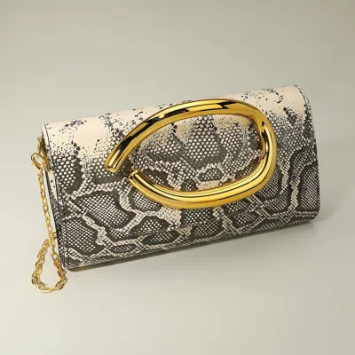 Fashnzfab Bold Hardware Accent Snake Pattern Faux Leather Evening Clutch Bag Crossbody Bag In Black