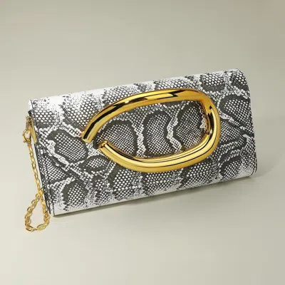 Fashnzfab Bold Hardware Accent Snake Pattern Faux Leather Evening Clutch Bag Crossbody Bag In Multi