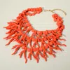 Fashnzfab Bold Layered Coral Statement Necklace In Red
