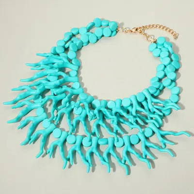 Fashnzfab Bold Layered Coral Statement Necklace In Green