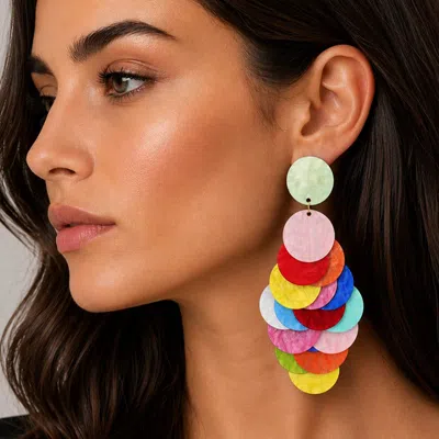 Fashnzfab Bold Layered Disc Drop Dangle Statement Earrings In Multi