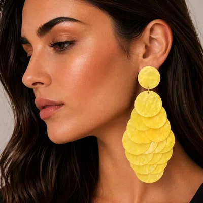 Fashnzfab Bold Layered Disc Drop Dangle Statement Earrings In Yellow