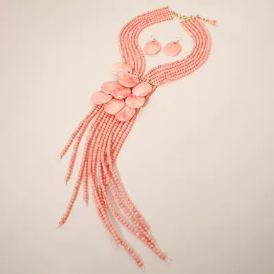 Fashnzfab Bold Layered Fringe Beaded Statement Necklace In Yellow