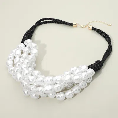 Fashnzfab Bold Layered Irregular Pearl Beaded Twisted Cord Statement Necklace In White