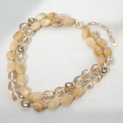 Fashnzfab Bold Layered Marbled Pebble Faceted Beaded Necklace In Sand