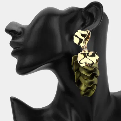 Fashnzfab Bold Layered Petal Drop Statement Earrings In Green