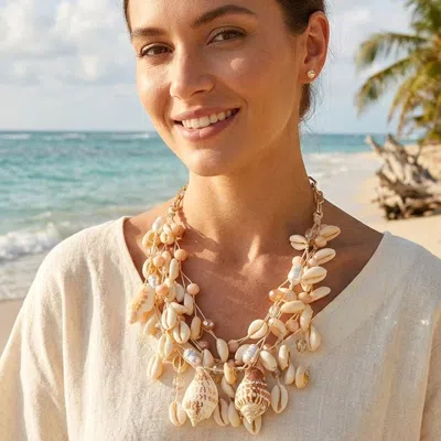 Fashnzfab Bold Layered Shell Charm Statement Necklace In Multi