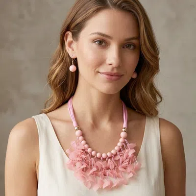 Fashnzfab Bold Leaf Fringe Embellished Multi Cord Statement Necklace In Gold