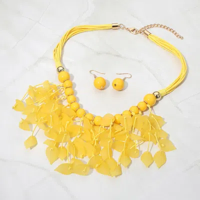 Fashnzfab Bold Leaf Fringe Embellished Multi Cord Statement Necklace In Silver