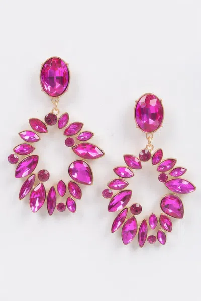 Fashnzfab Bold Long-line Crystal Accent Earrings In Pink