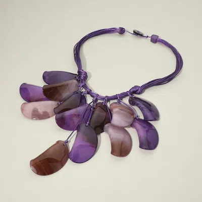 Fashnzfab Bold Marbled Abstract Resin Plate Layered Multi Cord Statement Necklace In Purple