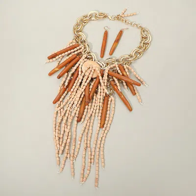 Fashnzfab Bold Marbled Bar Multi Strand Beaded Fringe Statement Necklace In Purple