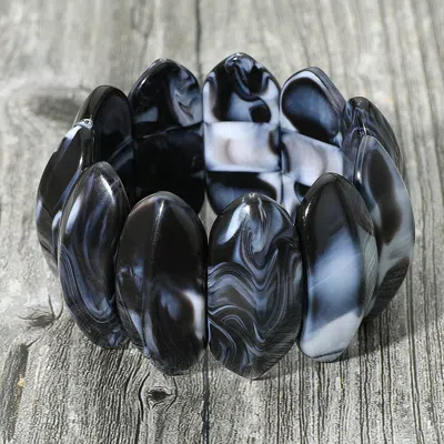 Fashnzfab Bold Marbled Oval Penal Beaded Stretch Bracelet In Blue