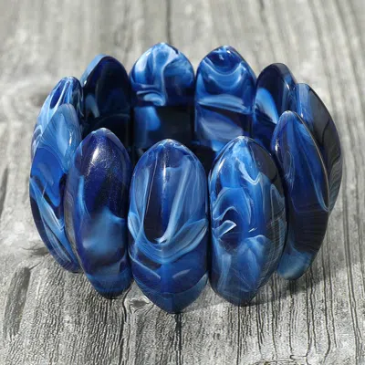 Fashnzfab Bold Marbled Oval Penal Beaded Stretch Bracelet In Blue