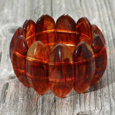 Fashnzfab Bold Marbled Oval Penal Beaded Stretch Bracelet In Brown