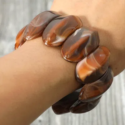 Fashnzfab Bold Marbled Oval Penal Beaded Stretch Bracelet In Brown