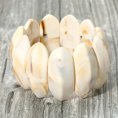 Fashnzfab Bold Marbled Oval Penal Beaded Stretch Bracelet In Neutral