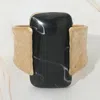 Fashnzfab Bold Marbled Rectangular Resin Accent Hinged Statement Bangle Bracelet In Black