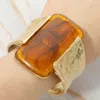 Fashnzfab Bold Marbled Rectangular Resin Accent Hinged Statement Bangle Bracelet In Gold
