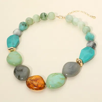 Fashnzfab Bold Marbled Resin Beaded Statement Necklace In Green