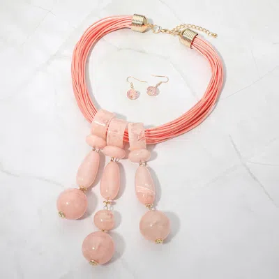 Fashnzfab Bold Marbled Resin Beads Drop Multi Strand Cord Statement Necklace
