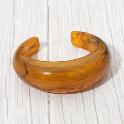 Fashnzfab Bold Marbled Resin Cuff Bracelet In Brown