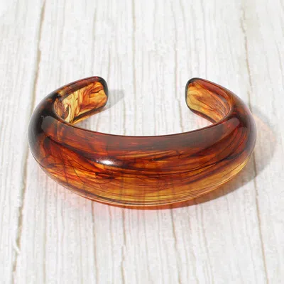 Fashnzfab Bold Marbled Resin Cuff Bracelet In Brown