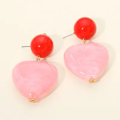 Fashnzfab Bold Marbled Resin Heart Drop Statement Earrings In Pink