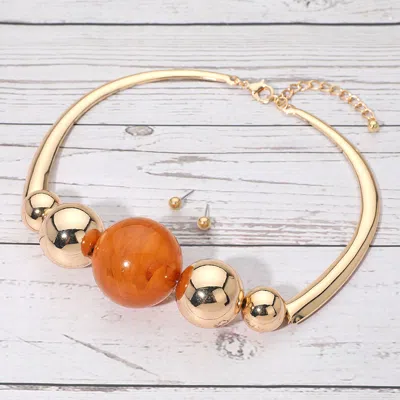 Fashnzfab Bold Marbled Resin Metal Ball Beaded Statement Necklace - Brown, Gold, Light In Multi